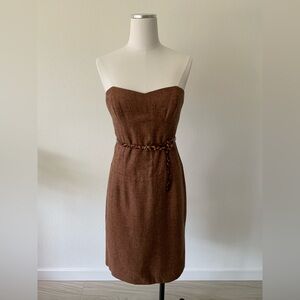 Anthropologie - Molly New York Tweed Copper Brown Strapless Dress